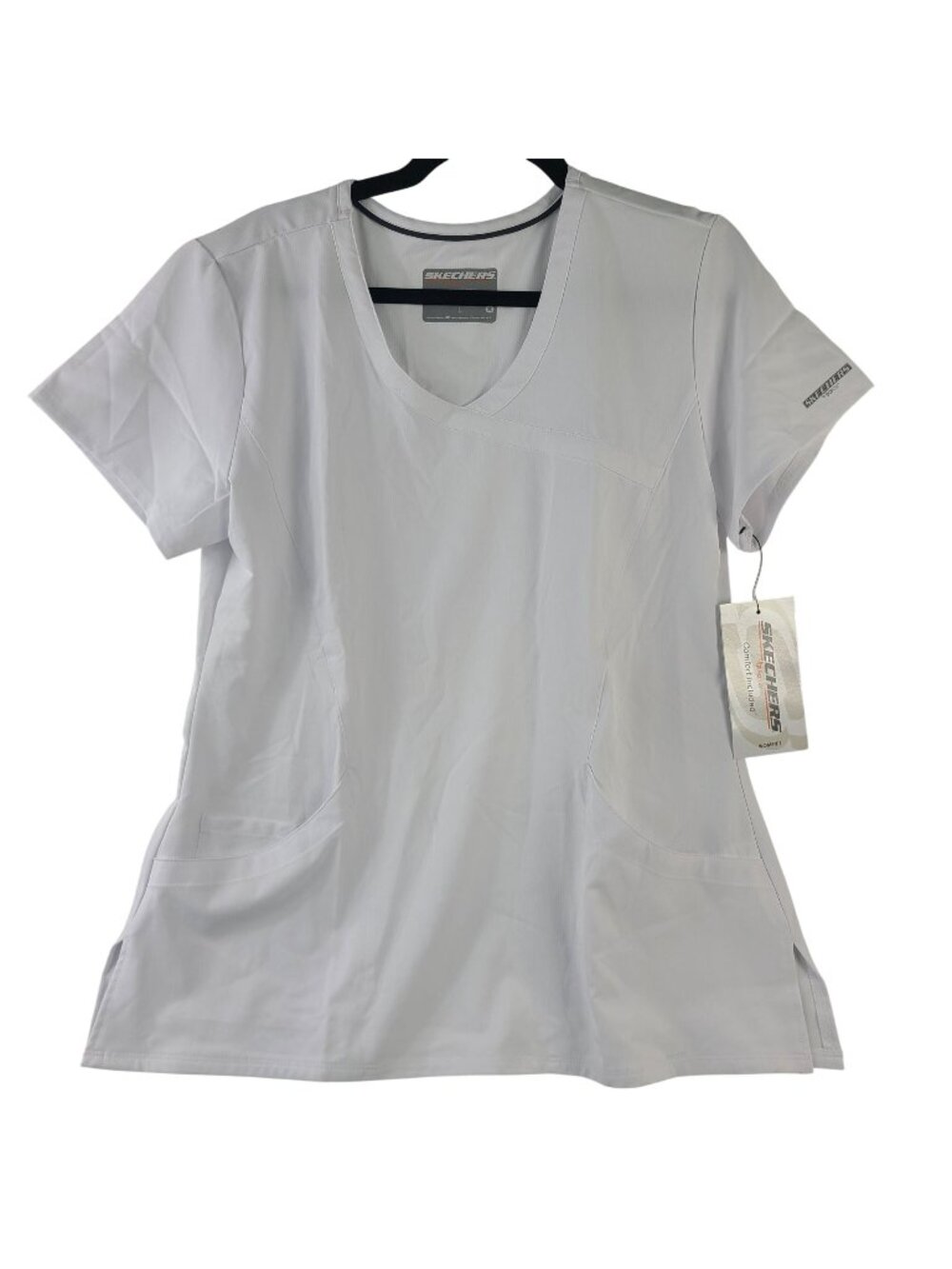 NEW Skechers By Barco Women's 3-Pocket Reliance Mock Wrap Scrub Top White Sz L